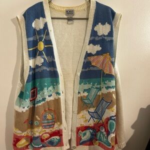 Koret Francisca Cream Knit Cardigan with Blue Seaside Motif